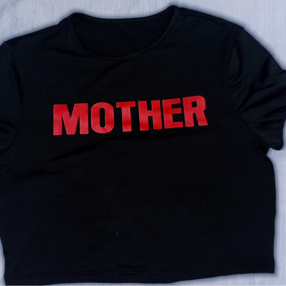 Black crop top with Red 'MOTHER f*****' Print